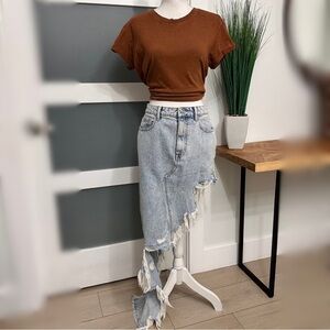 ALEXANDER WANG Asymmetric Skirt Heavy Fray SZ 28 Pebble Bleach Boho Festival EUC